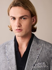 Chambray Blue Trimmed Linen Blazer - Image 4 of 5