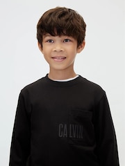 Qara - Calvin Klein Uzun Qollu Cibli Fутболка - 5şəkildən 5 şəkil