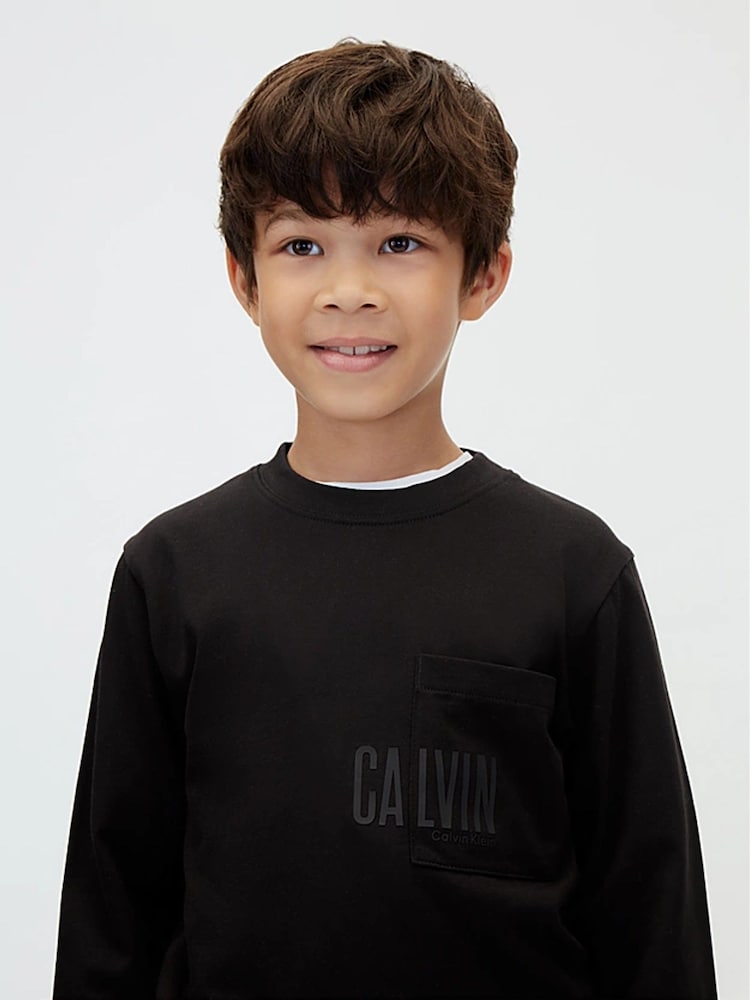 Qara - Calvin Klein Uzun Qollu Cibli Fутболка - 5şəkildən 5 şəkil
