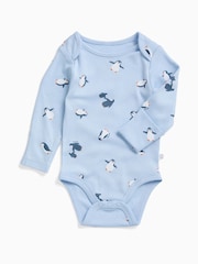 MORI Blue Penguin Print Supersoft Long Sleeve Bodysuit - Image 2 of 2
