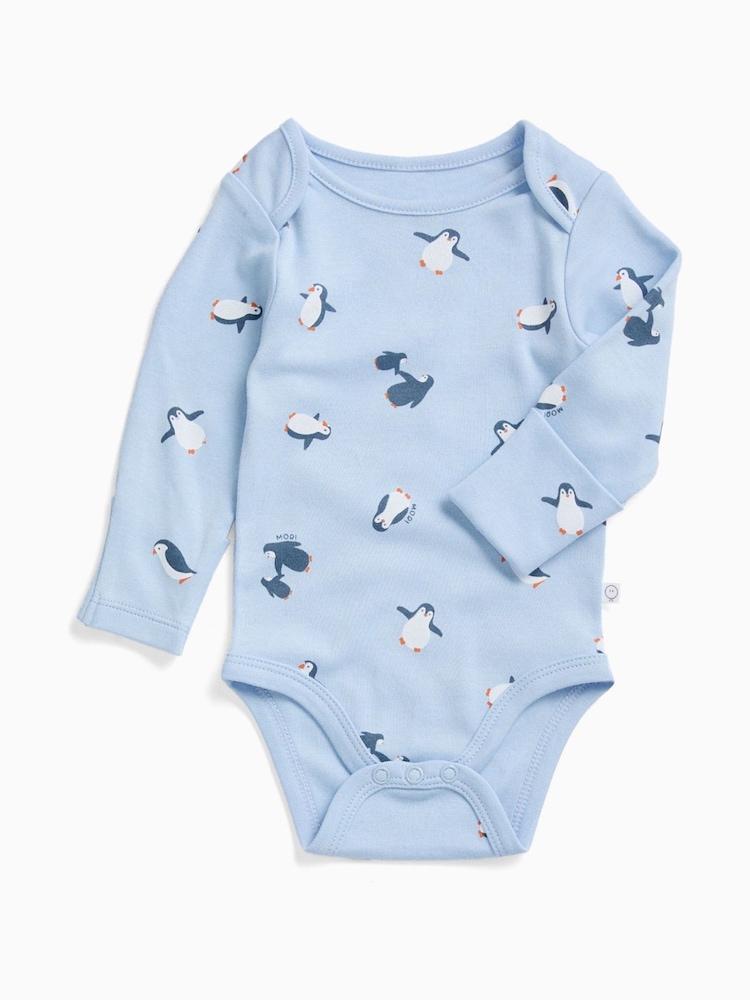 MORI Blue Penguin Print Supersoft Long Sleeve Bodysuit - Image 2 of 2 MORI Blue Penguin Print Supersoft Long Sleeve Bodysuit - Image 2 of 2