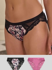 Animal Print/Rosenpink - Slips mit Spitzenbesatz und hohem Beinschnitt im 2er-Pack - Image 1 of 7