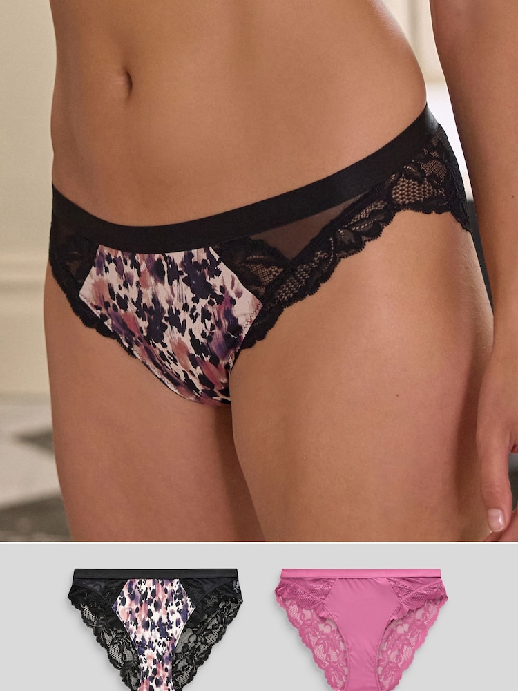 Animal Print/Rosenpink - Slips mit Spitzenbesatz und hohem Beinschnitt im 2er-Pack - Image 1 of 7