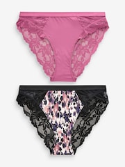 Animal Print/Rosenpink - Slips mit Spitzenbesatz und hohem Beinschnitt im 2er-Pack - Image 5 of 7