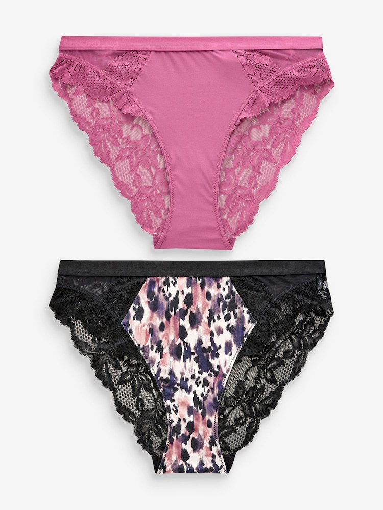 Animal Print/Rosenpink - Slips mit Spitzenbesatz und hohem Beinschnitt im 2er-Pack - Image 5 of 7
