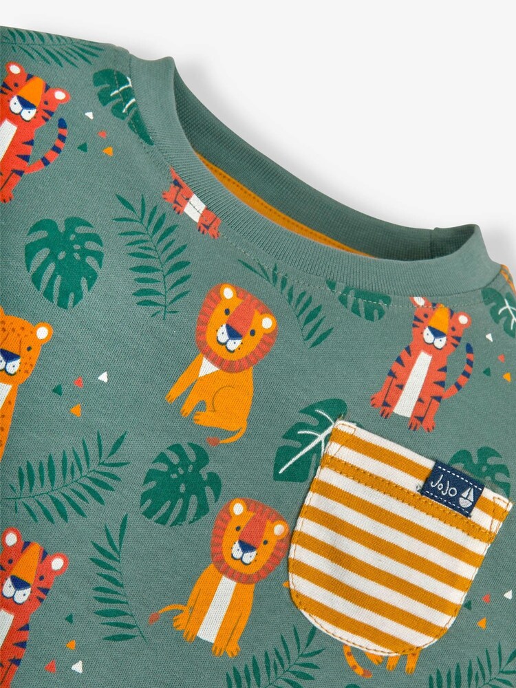 JoJo Maman Bébé Khaki Big Cats Print Pocket T-Shirt - Image 5 of 5