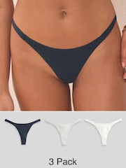 self. Navy Blue/ Grey/ Cream Thong Cotton Rich Knickers 3 Pack - Image 1 of 11