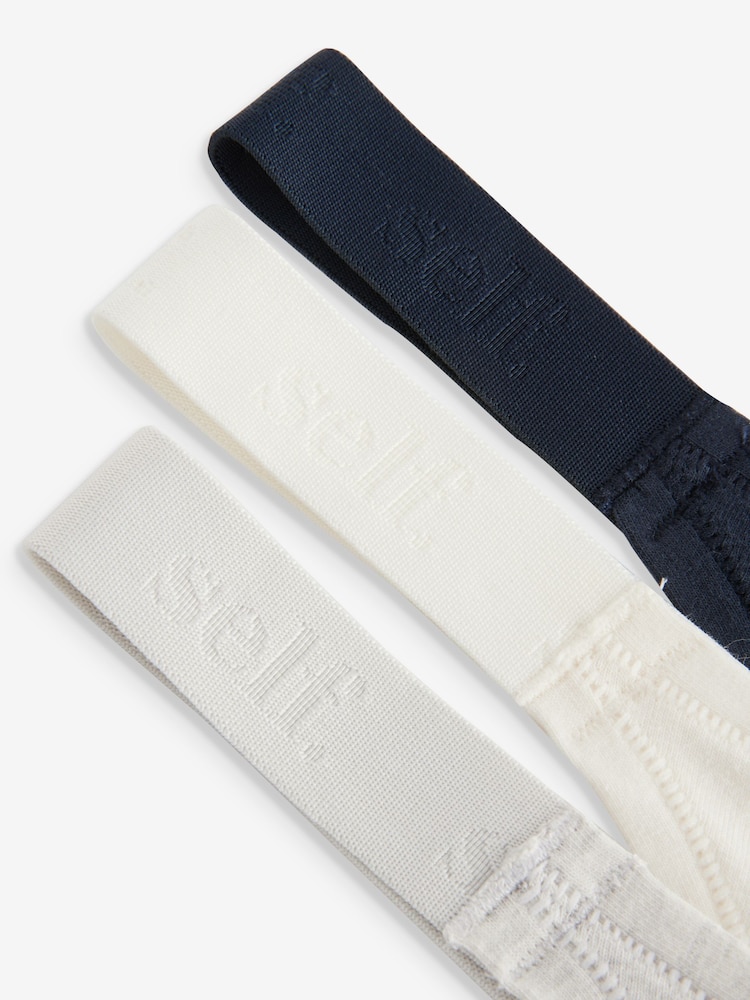 self. Navy Blue/ Grey/ Cream Thong Cotton Rich Knickers 3 Pack - Image 11 of 11
