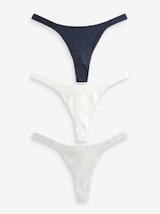 self. Navy Blue/ Grey/ Cream Thong Cotton Rich Knickers 3 Pack - Image 7 of 11