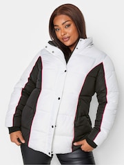 Yours Curve Black Colourblock Puffa Coat - Image 1 of 5