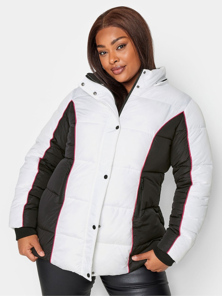 Yours Curve Black Colourblock Puffa Coat - Image 1 of 5