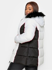 Yours Curve Black Colourblock Puffa Coat - Image 2 of 5