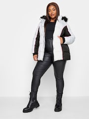 Yours Curve Black Colourblock Puffa Coat - Image 3 of 5
