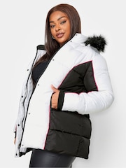 Yours Curve Black Colourblock Puffa Coat - Image 4 of 5