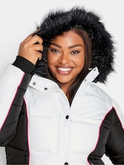 Yours Curve Black Colourblock Puffa Coat - Image 5 of 5