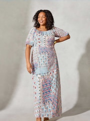 Live Unlimited Brown Curve Multi Mosaic Print Bardot Maxi Dress - Image 1 of 6