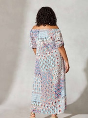 Live Unlimited Brown Curve Multi Mosaic Print Bardot Maxi Dress - Image 2 of 6