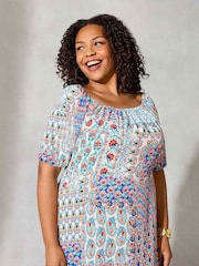Live Unlimited Brown Curve Multi Mosaic Print Bardot Maxi Dress - Image 4 of 6