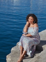 Live Unlimited Brown Curve Multi Mosaic Print Bardot Maxi Dress - Image 5 of 6