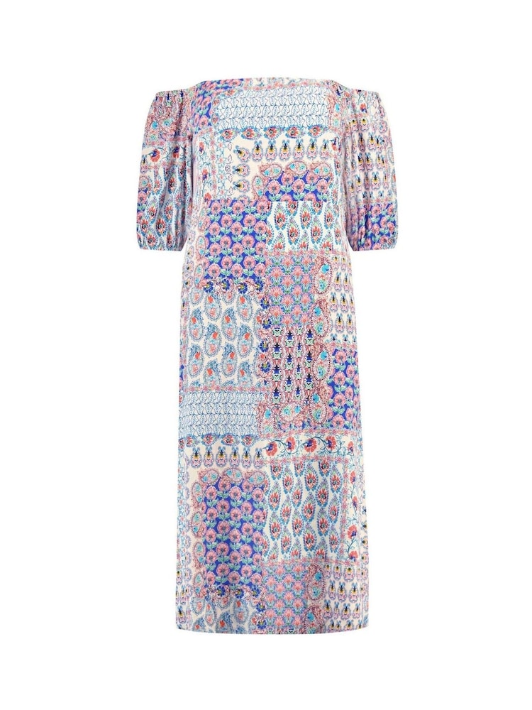 Live Unlimited Brown Curve Multi Mosaic Print Bardot Maxi Dress - Image 6 of 6