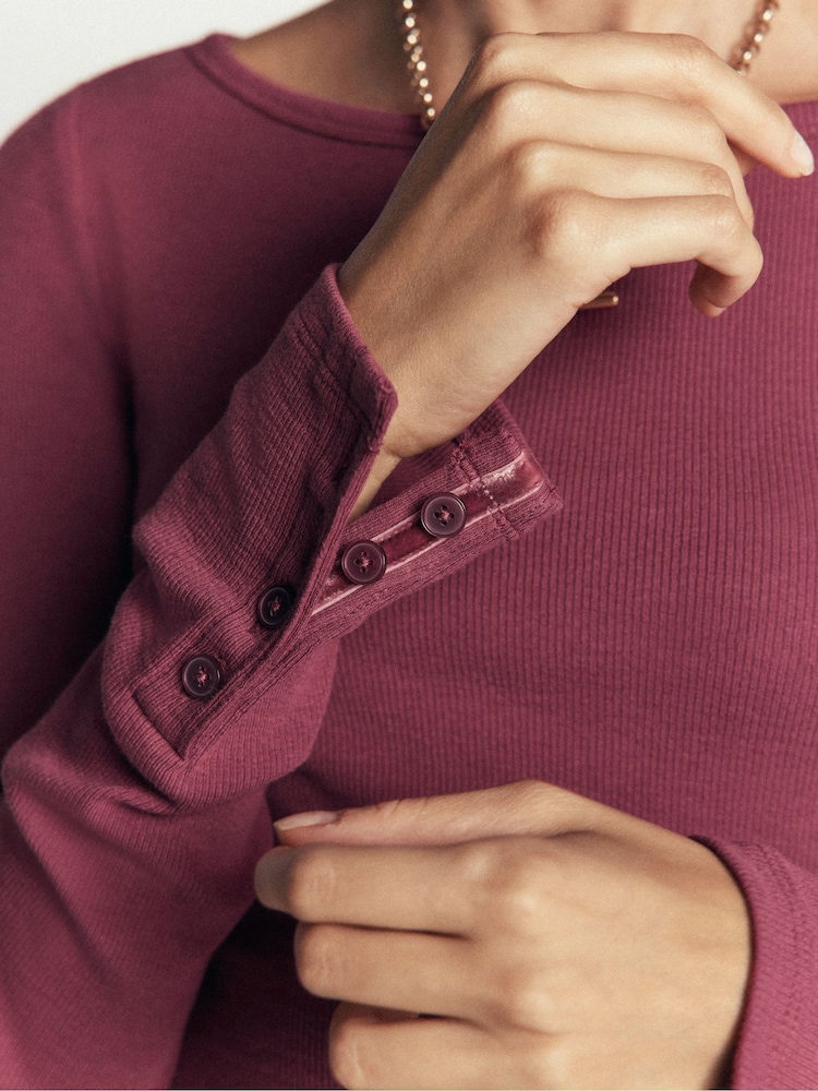 Boden Purple Button Cuff Ribbed Boat Neck T-Shirt - Image 2 of 6 Boden Purple Button Cuff Ribbed Boat Neck T-Shirt - Image 2 of 6