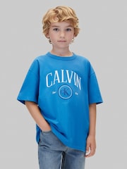 Calvin Klein Blue Graphic Logo T-Shirt - Image 1 of 6