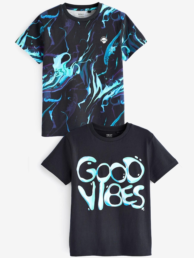 Črna Good Vibes - Grafični kratek rokav; s kratkimi rokavi 100% Bombažna majica 2 Pakiranje (3-16leto) - Slika 1 iz 3
