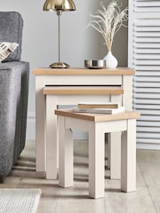 Cream Malvern Oak Effect Rectangle Set of 3 Nest of Tables - Image 1 of 8