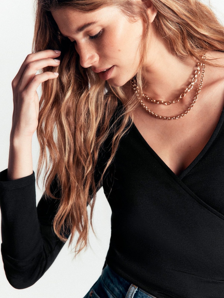 Boden Black Ruched Long Sleeve Wrap Top - Image 2 of 6 Boden Black Ruched Long Sleeve Wrap Top - Image 2 of 6