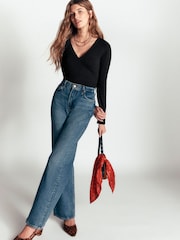 Boden Black Ruched Long Sleeve Wrap Top - Image 4 of 6