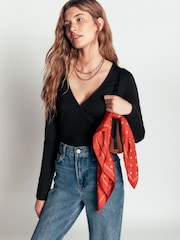 Boden Black Ruched Long Sleeve Wrap Top - Image 5 of 6