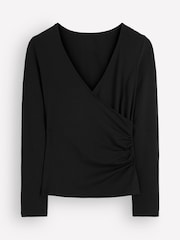 Boden Black Ruched Long Sleeve Wrap Top - Image 6 of 6