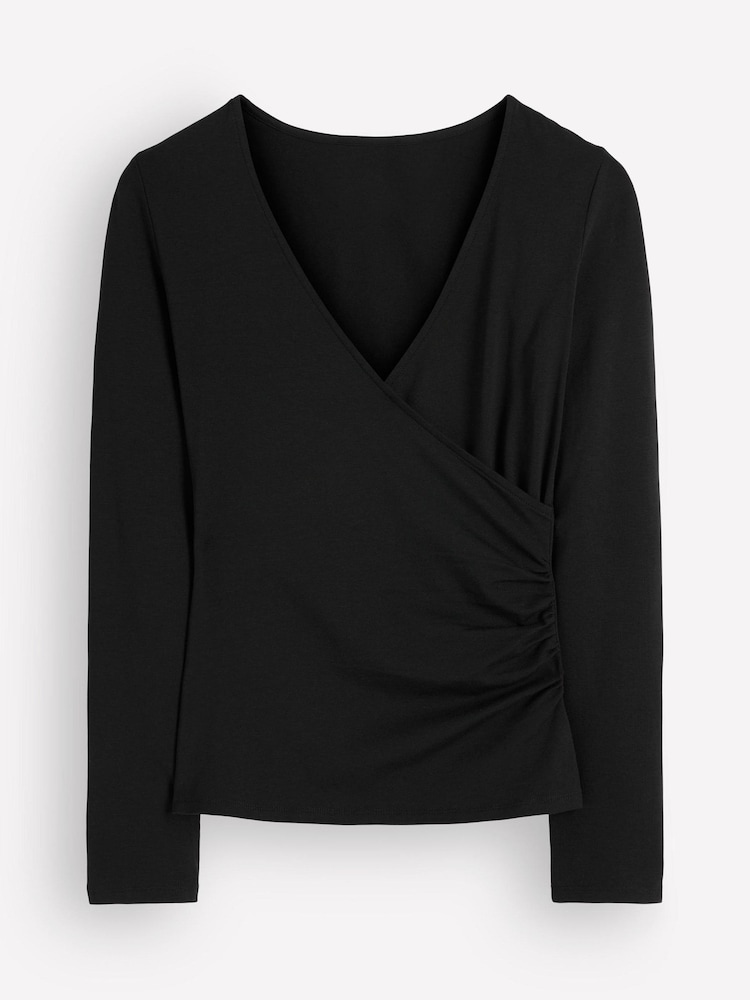 Boden Black Ruched Long Sleeve Wrap Top - Image 6 of 6 Boden Black Ruched Long Sleeve Wrap Top - Image 6 of 6