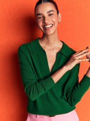Boden Green Elsie Cashmere Henley Jumper - Image 1 of 5