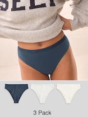 self. Navy Blue/Grey/Cream High Rise High Leg Cotton Rich Knickers 3 Pack - Image 1 of 10