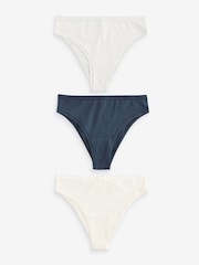 self. Navy Blue/Grey/Cream High Rise High Leg Cotton Rich Knickers 3 Pack - Image 7 of 10
