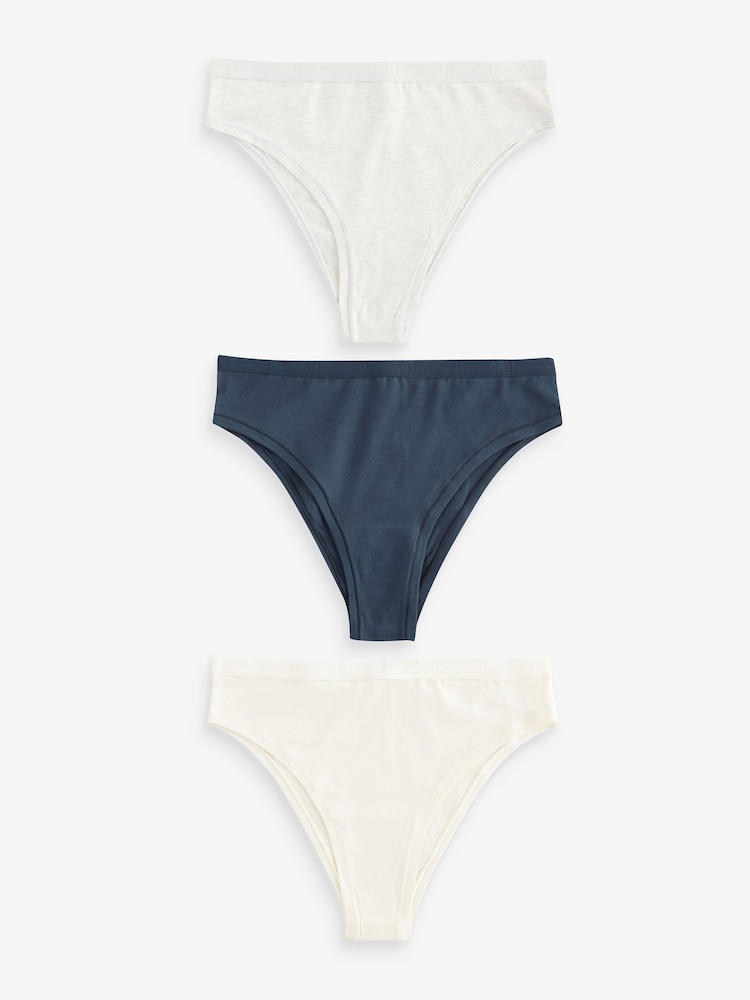 self. Navy Blue/Grey/Cream High Rise High Leg Cotton Rich Knickers 3 Pack - Image 7 of 10