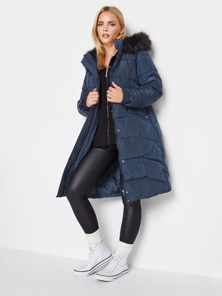 PixieGirl Petite Blue Faux Fur Trim Padded Coat - Image 2 of 4