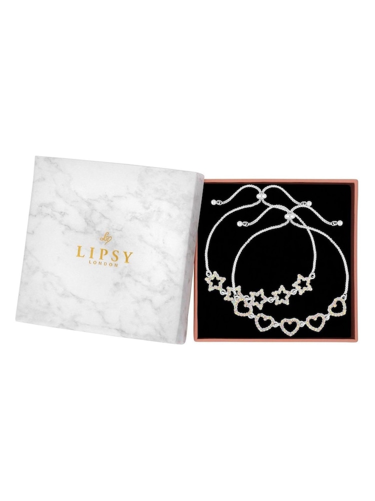 Lipsy Jewellery Silver Tone Aurora Borealis Star And Heart 2 Pack Toggle Gift Boxed Bracelet - Image 1 of 4