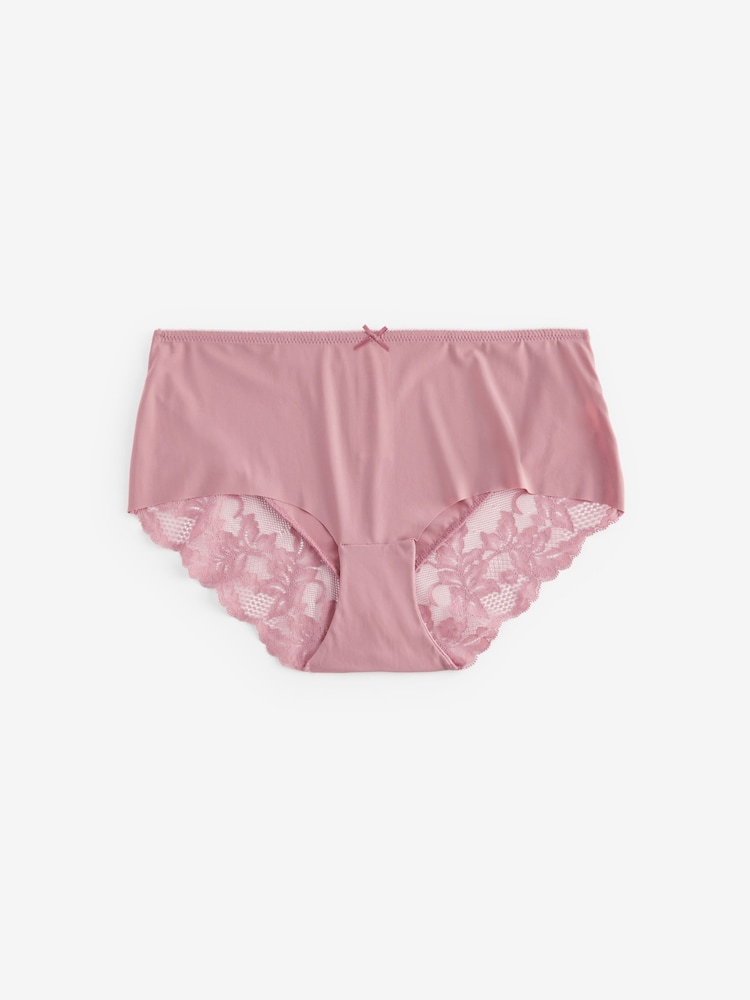 Mauve Purple Spot Print/Black/Pink Midi No VPL Lace Back Briefs 3 Pack - Image 10 of 10