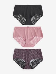 Mauve Purple Spot Print/Black/Pink Midi No VPL Lace Back Briefs 3 Pack - Image 7 of 10