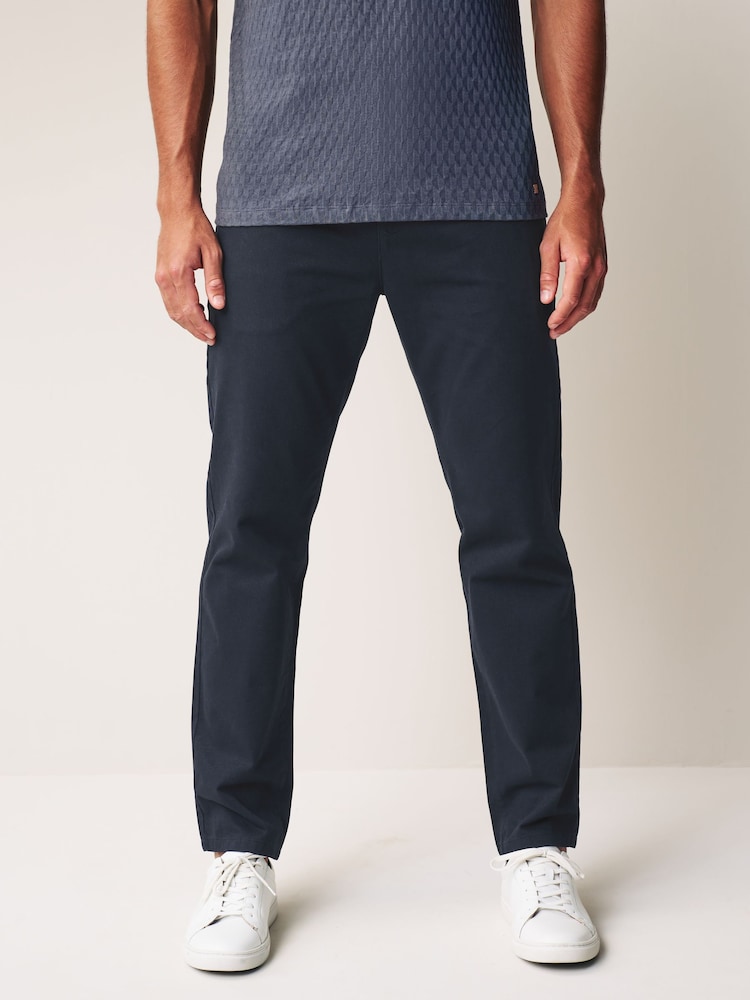 Navy Blue Straight Fit 100% Cotton Chino Trousers - Image 1 of 10