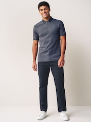 Navy Blue Straight Fit 100% Cotton Chino Trousers - Image 3 of 10