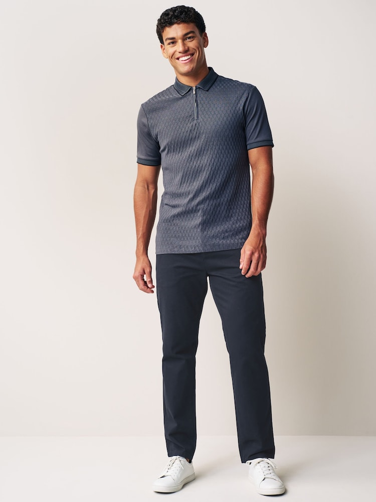 Navy Blue Straight Fit 100% Cotton Chino Trousers - Image 3 of 10