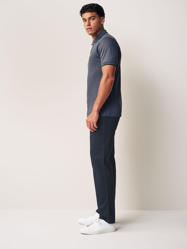 Navy Blue Straight Fit 100% Cotton Chino Trousers - Image 4 of 10