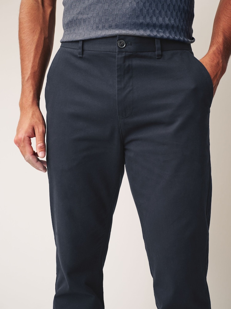 Navy Blue Straight Fit 100% Cotton Chino Trousers - Image 5 of 10