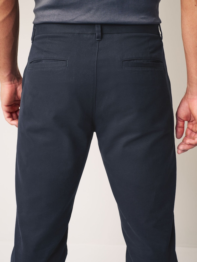 Navy Blue Straight Fit 100% Cotton Chino Trousers - Image 6 of 10