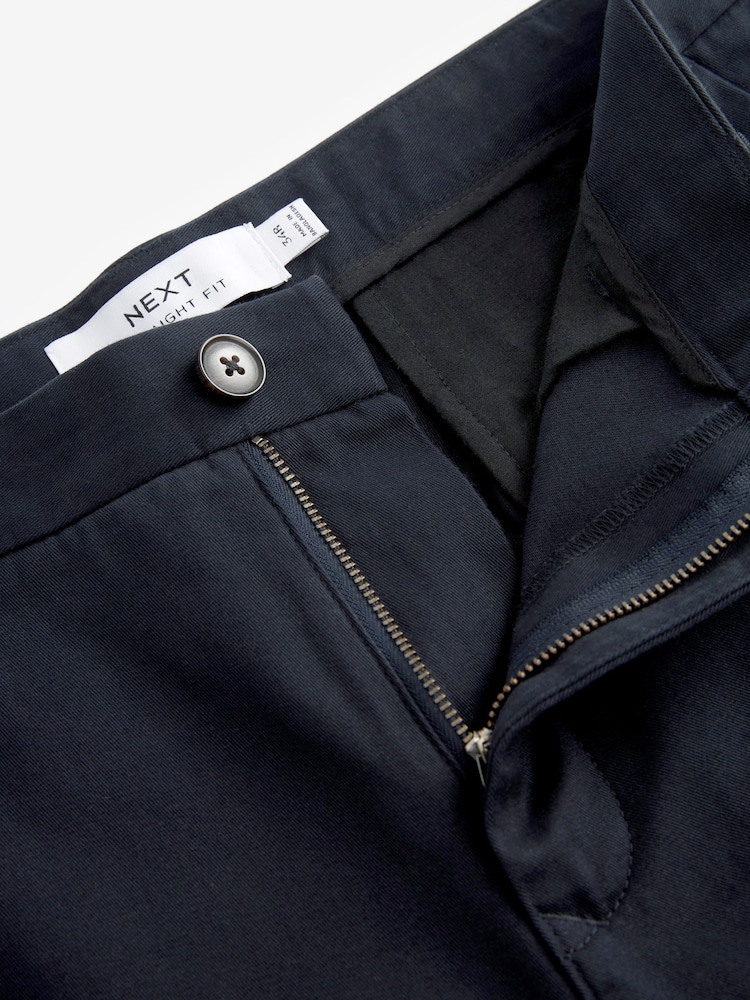 Navy Blue Straight Fit 100% Cotton Chino Trousers - Image 8 of 10
