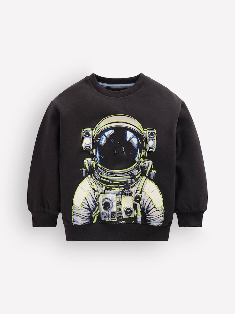 Boden Grey Glow Printed Astronaut Sweatshirt - Image 1 of 3 Boden Grey Glow Printed Astronaut Sweatshirt - Image 1 of 3