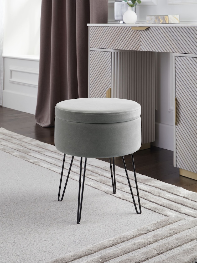Soft Velvet Mid Grey Matson Storage Stool - Image 1 of 7